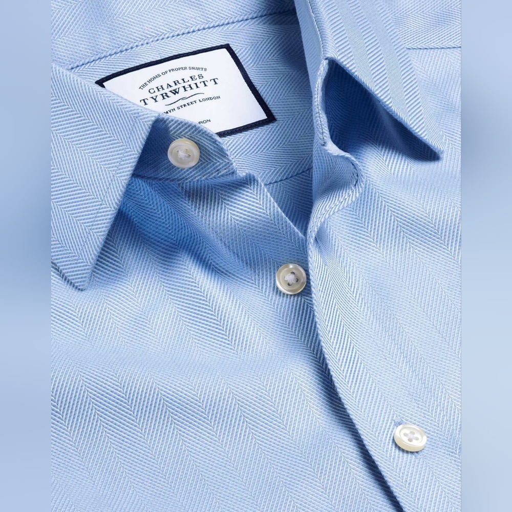 Charles Tyrwhitt Classic Fit Dress Shirt Sky Blue Herringbone Non Iron